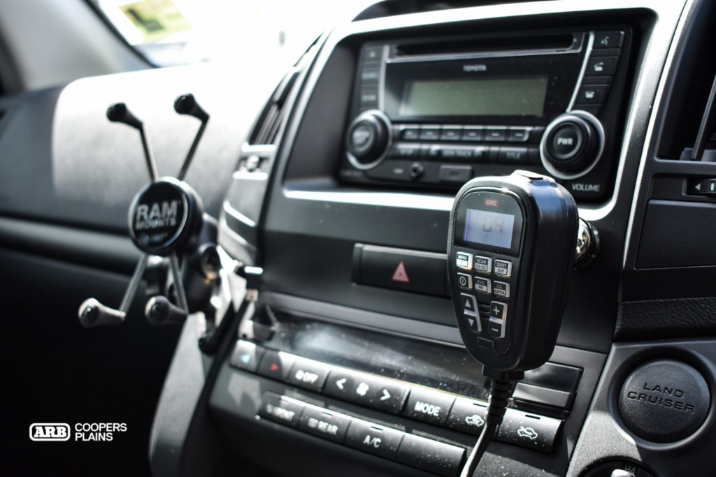 GME offer the best communication products on the market. All controls are on the handset allowing the rest of the unit to be mounted under the dash. The RAM Mounts holds onto the Hema Maps navigator with power cables accessible immediately behind the device.